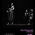 Ella Fitzgerald, Jean-Pierre Leloir, 19. Februar 1955. Kalender mit zwei Künstlern: Sängerin am Mikrofon, Gitarrist sitzend.