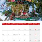 Ein Adventskalender zeigt Dezember 2027. Oben ein weihnachtliches Blumengesteck mit roten Beeren und weißen Blumen.