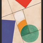 Dezember. Geometrische Komposition aus Dreiecken und Kreisen in Rot, Blau, Grün und Orange. Grafik von 1931.