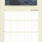 Text: Dezember, Tage des Monats mit Abkürzungen (MO, DI), Feiertage: 2. Advent, Nikolaus, Weihnachten.  
Illustration: Sternenhimmel mit Zypressen.