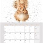 "Dezember" und Wochentage auf Kalender, Illustration eines buschigen Eichhörnchens oben mit Spritzern umgeben.