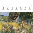 Augustkalender: 31. Woche, 2.–8. August. Illustration: Landhaus mit Blumenwiese in lebhaften Farben.