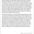 "Rom in der Hand entfesselter Soldateska" ist der Titel. Danach wird das historische Chaos und Plünderungen Roms beschrieben.