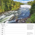 August 31. Woche, Löwe 23.7.–22.8. Kalender mit Naturfoto: Fluss, Wasserfall, umgeben von dichten, grünen Wäldern.