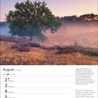 Kalenderblatt für August: Montag der 2. bis Sonntag der 8. Ein großer Baum steht in einer nebligen Heidelandschaft.