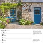 Augustkalender, 31. Woche, Zitat: "Lasst uns das Leben genießen." Idylle in Saint-Suliac, blaues Vintage-Haus.