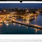 Konstanz – Weihnachtsmarkt am See. Dezember-Kalenderseite mit beleuchtetem Hafen bei Nacht.