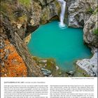 Gletschermilch im L'Arc, ein Wasserfall fließt in türkisfarbenes Wasser, umgeben von Felsen und Vegetation. Mai-Juni 2027.