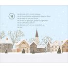 Nummer 14, gefolgt von einem Gedicht über Ruhe und Geborgenheit bei Gott. Schneebedeckte Dorfillustration mit Kirche.