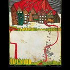 Illustration eines Kalenders mit Bild von Häusern und Bäumen in kräftigen Farben. Dezember 2027. Kalenderwochen count.