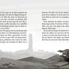 Texte: Geschichte über Loki, Angrboda und Fenrir. Illustration: Ein Wolf und ein Krieger stehen sich gegenüber.