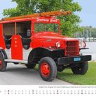 Ein rotes Feuerwehrfahrzeug mit "Feuerwehr Flawil" und Leiter oben, steht auf einer Straße neben einem See.