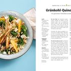 Grünkohl-Quinoa-Salat mit gerösteten Petersilienwurzeln und Feta; Zutaten: Grünkohl, Quinoa, Walnüsse, Orangen.