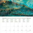 Kalender für September 2027. Hintergrundbild: Ein klarer, türkisblauer See mit Herbstbäumen im Hintergrund.