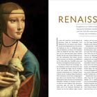 LEONARDO DA VINCI malte 1490 Die Dame mit dem Hermelin. Rechts Beschreibung über die Renaissance. Links Gemälde einer Frau.