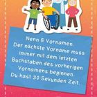 "Nenn 5 Vornamen... hast 30 Sekunden Zeit. Schaffst du das, gewinnst du die Challenge!" Vier diverse Kinder.