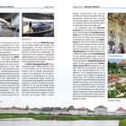 Texte: BMW-Welt, BMW-Museum, Schloss Nymphenburg, Botanischer Garten. 

Linke Seite: Moderne Ausstellungsräume mit Fahrzeugen. Rechts: Schloss und Gartenansicht.