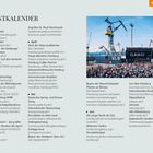 EVENTKALENDER, Monatsübersicht mit Veranstaltungen von Januar bis Juni. Rechts: Bild von Elbjazz-Bühne mit Publikum.