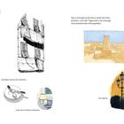 Texte über Licht, Schatten und Farbe. Illustrationen: Farbkreis, Gebäude mit Schatten, Landschaft, Lampe bei Dämmerung.