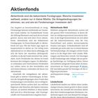 Aktienfonds: Bekannteste Fondgruppe, investieren weltweit oder in kleine Märkte. Seite 157. Text über Fondsarten.