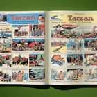 Links "BROTHER OF THE BEASTS", rechts "WATERS OF DEATH". Comic-Illustrationen mit Abenteuern von Tarzan in Farbe.