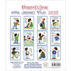 "FREU(N)DE FÜR JEDEN TAG 2024." 12 farbenfrohe Illustrationen von Kindern in Clownkostümen mit fröhlichen Botschaften.