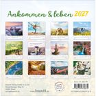 "Ankommen & leben 2027." Kalenderübersicht mit Monatsbildern und inspirierenden Zitaten. Verlagsdetails unten.