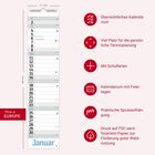 Übersichtliches Kalendarium, viel Platz für Termine, Kalender mit Feiertagen, Schulferien, Spiralaufhängung, FSC-Papier.