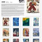 Marc Chagall. Oben ein Schwarz-Weiß-Foto eines älteren Mannes. Farbige Illustrationen unten zeigen märchenhafte Szenen.