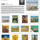 Vincent van Gogh, zahlreiche seiner Gemälde in Miniaturansicht, kurze Biografie und Schwarz-Weiß-Porträt.