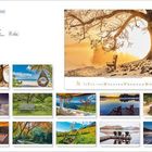 "Lieblingsplätze" – Eine Sammlung von Bildern, die verschiedene ruhige, idyllische Szenerien zeigen. Oben ein großer Baum mit Bank.