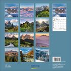 Zwölf quadratische Berglandschaftsfotos umgeben einen "Januar 2024" Kalender. "Korsch Verlag" Logo unten.