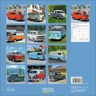 Kalender mit zwölf Fotos von VW-Bussen in verschiedenen Farben und Landschaften, KORSCH VERLAG und MADE IN GERMANY.