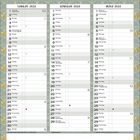 Kalender für Januar bis März 2028, mit Notizfeld unten. Dekoratives Muster in Grau und Gelb im Hintergrund.