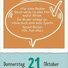 Text in einer Sprechblase: Dialog zwischen Miriam und ihrem Bruder über Sport. Datum darunter: Donnerstag, 21 Oktober.