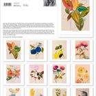 Oben steht "Botanical Art, Leigh Viner." Darunter sind zwölf Illustrationen von farbenprächtigen, stilisierten Blumen.