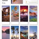 Ein Kalender "Magische Momente am Meer 2027" zeigt Bilder von Meereslandschaften und Stränden mit Sonnenuntergängen und Felsen.