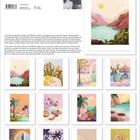 Paradise, Goed Blauw. Eine Serie farbenfroher Illustrationen zeigt idyllische Landschaften und florale Szenen.