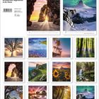 „Bezaubernde Augenblicke in der Natur“, mehrere quadratische Fotografien von Landschaften, darunter Berge und Wasserfälle.