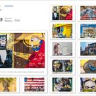 Links oben: "Street Art". Darunter Kalender mit farbenfrohen urbanen Wandbildern, inklusive komikhaften und realistischen Porträts.