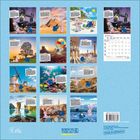 Kalenderbilder mit bunten Illustrationen und Texten von Reisen um die Welt; Kalenderblatt für Januar 2022 rechts.