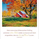 Zitat von Kumagai Naoyoshi über Herbstschönheit. Rotes Haus, bunte Herbstbäume, Datum: November 22-28, 2027.