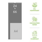 24 × 66, A4. CO2-kompensiert, nachhaltiges Papier, Made in Germany. Grafiken mit Pflanze, Bäumen, Haus.