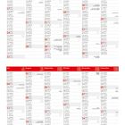 Kalender für 2027 mit Feiertagen und Notizen in verschiedenen Sprachen, Monate rot markiert, strukturierter Aufbau.