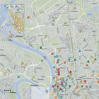 Karte der Stadt Düsseldorf mit farbigen Punkten und Adressen, z.B. Medienhafen und Pempelfort, die verschiedene Standorte markieren.
