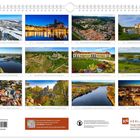 Kalendermonate von Januar bis Dezember. K4 Verlag Logo und Kontaktdaten unten rechts. Landschaftsfotos in Kacheln.