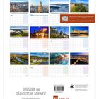 „Dresden und Sächsische Schweiz“ Einschreibkalender 2027. Links oben zwölf Monatsbilder. K4 Verlag Logo unten rechts.