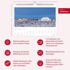 Kalender mit Texten: "Maritime Motive", "12 Postkarten", "Made in Germany". Illustration eines Hauses in winterlicher Landschaft.