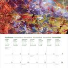 November 2027 Kalender; bunte abstrakte Illustration oben; Tage, Wochentage und Platz für Notizen unten.