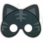 Katzenförmige Maske mit Glitzerumrandung und Punkten als Verzierungen, mit zwei großen runden Augenöffnungen.